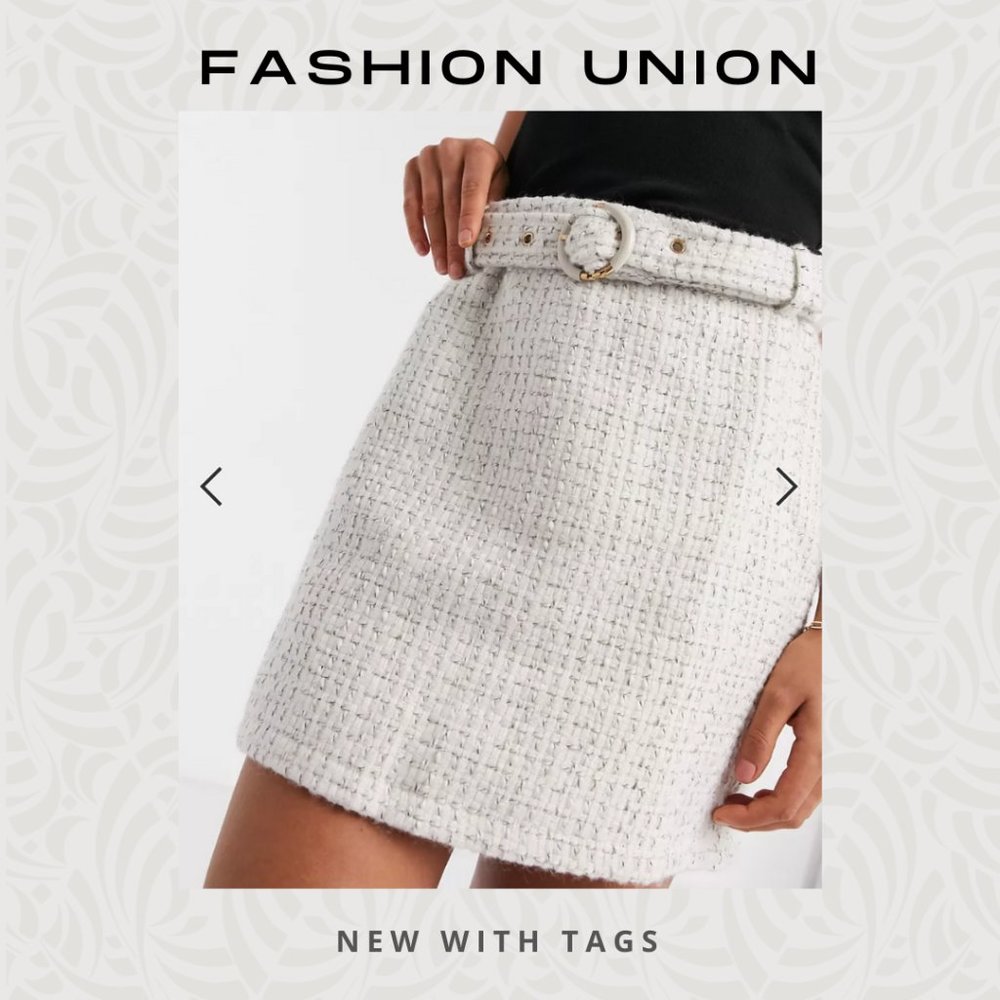 Fashion Union Tweed Mini Skirt with Belt NWT